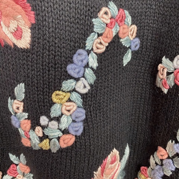 Vintage 90s Katie Lee Tunic Sweater Medium Cottagecore Knit Embroidered Floral - Picture 8 of 9
